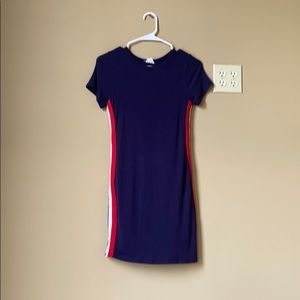 Basic Rib Crew Bodycon Dress navy,red, and white